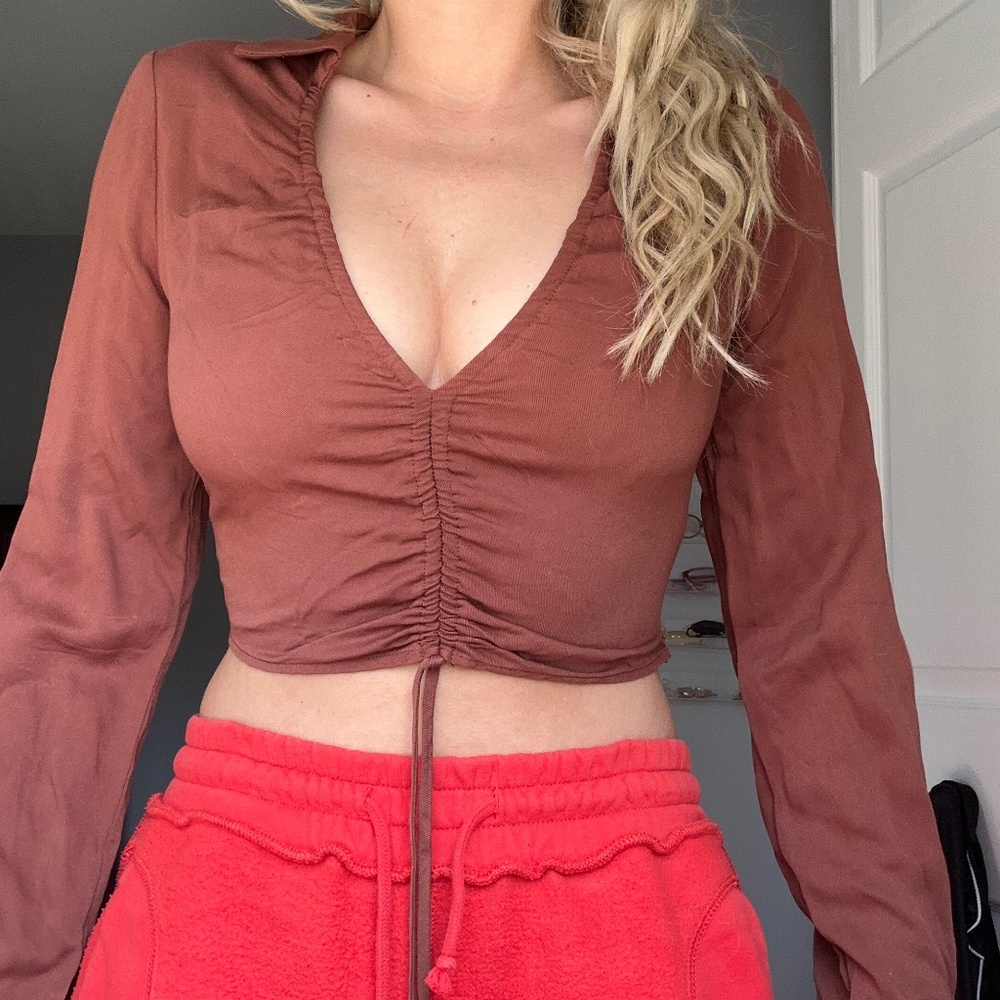 Brown/Maroon shirt with tie detail